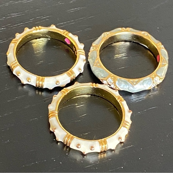 Lauren G Adams LGA 3 stackable rings green ivory cream gold 7 - Picture 2 of 3